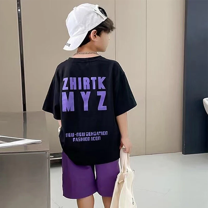 Summer Children Boy Clothes Set Kid Girl Letter Cartoon Bear Tshirts and Shorts Suiy Teenage Short Sleeve Top Bottom Outfits