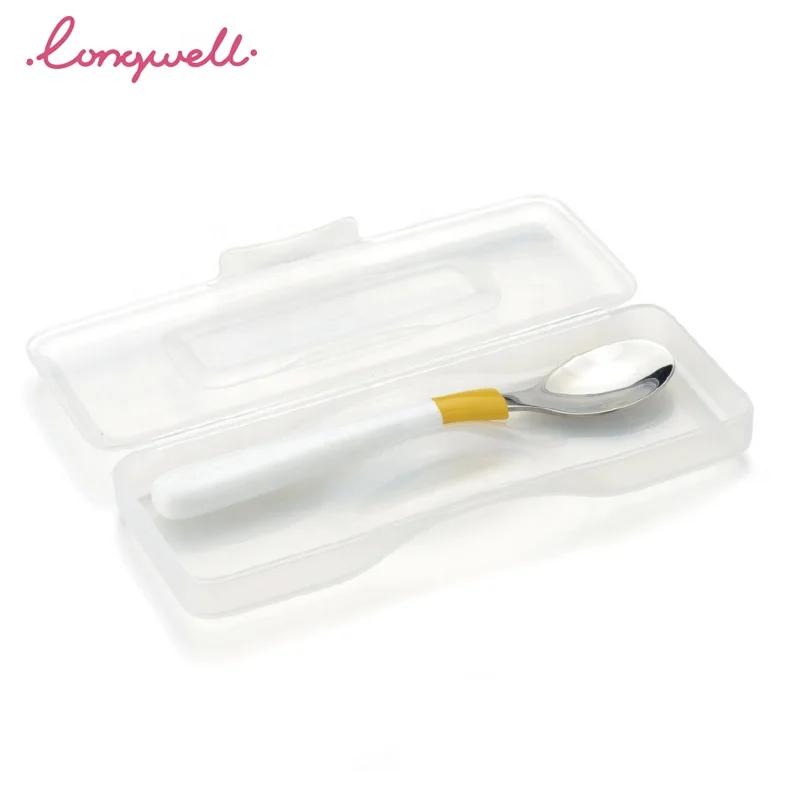 Ningbo Longwell Custom Factory Stainless Steel Spoon With Plastic Handle Cutlery Box Set Kids Spoon And Fork Set Stainless Steel