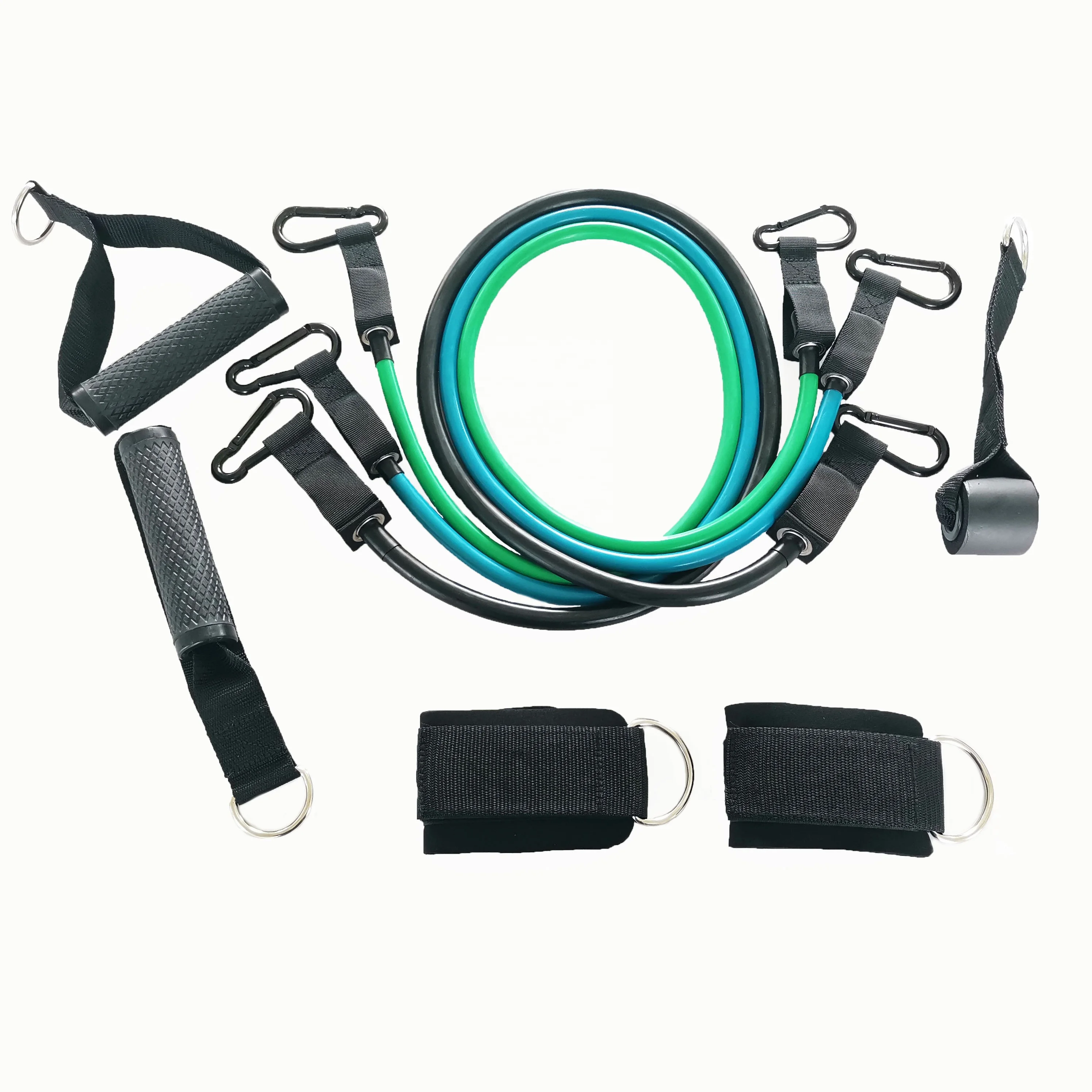 Gymarts home training set of 3 resistance tube band with black aluminum hook