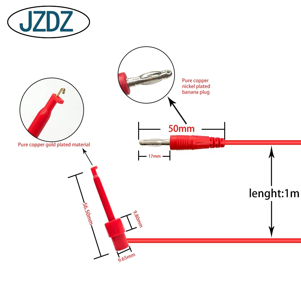 JZDZ J70058B 1Set 4pcs 4mm Banana Plug to Test Hook Clip Test Lead Cable For Multimeter