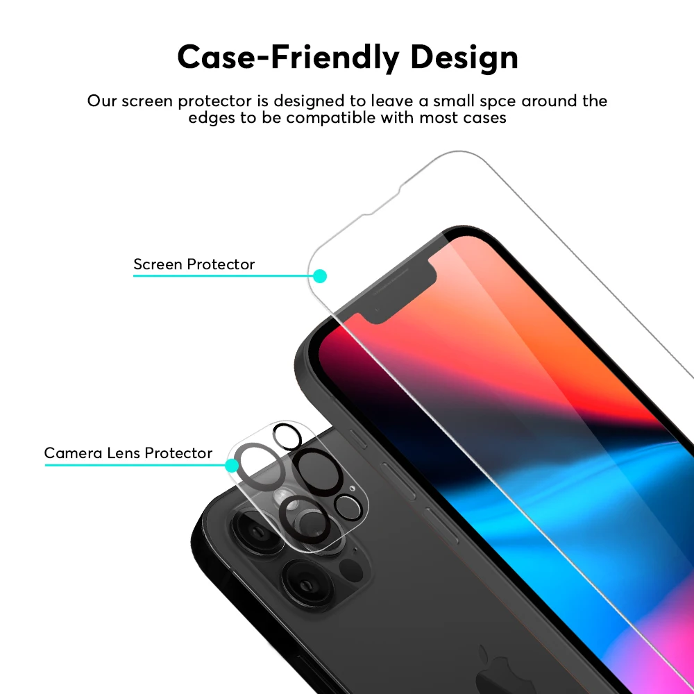 2pack cell phone screen protector for iphone 13/13 pro tempered glass with camera lens protectors and applicator