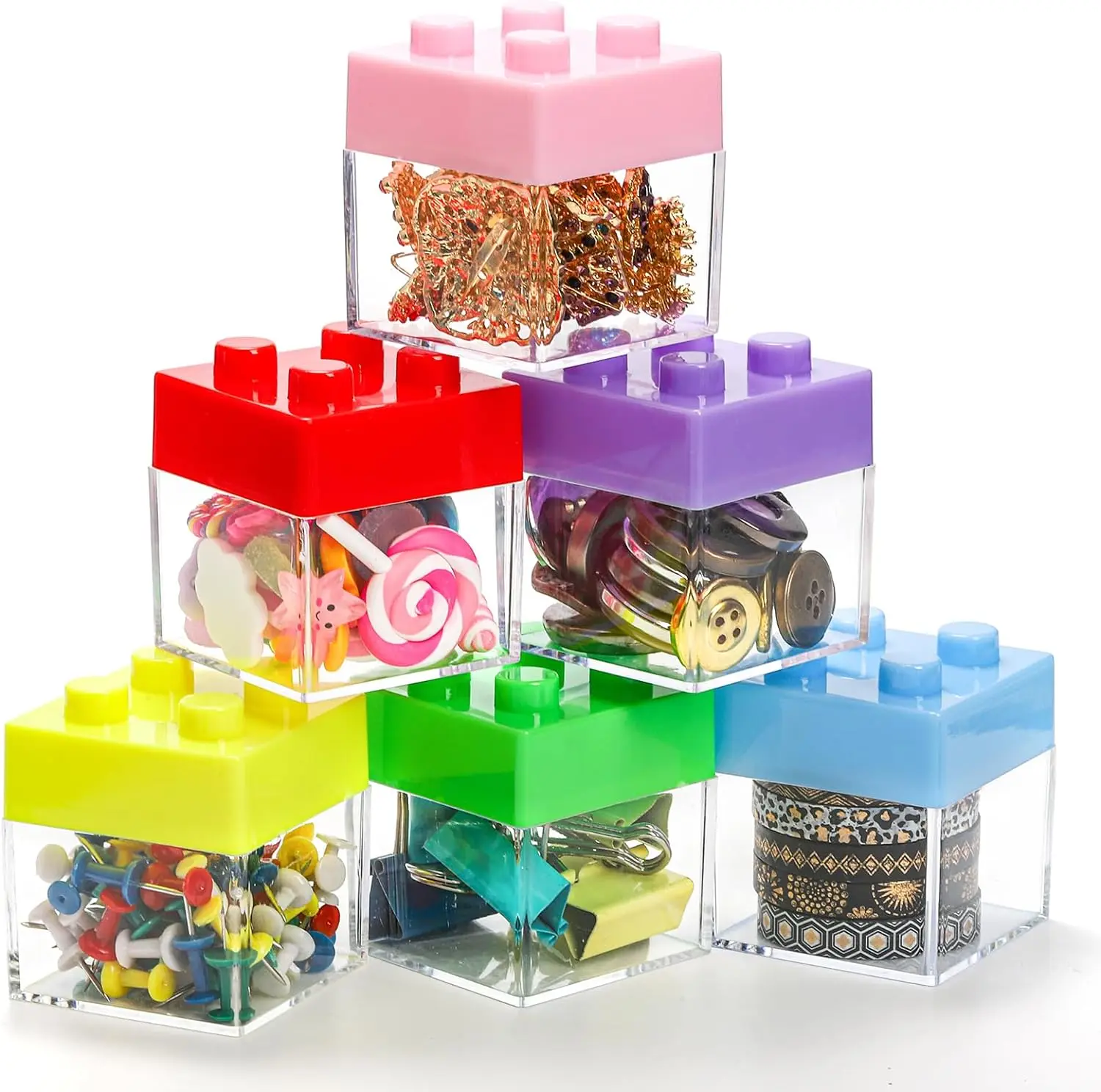 Building Block Party Favor Boxes Plastic Square Cube Small Treat Gift Boxes Candy Storage Container for Block Themed Party