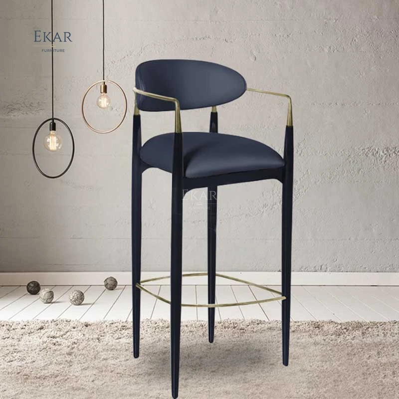 Ekar Furniture Wholesale Luxury Cafe Gold Gilt Metal orange Fabric High Standing Bar Stool Chairs