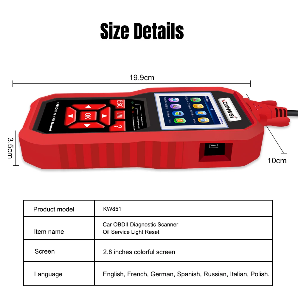 Oil Light/Service Reset Tool OBD2 EOBD Car Diagnostic Scanner KONNWEI KW851