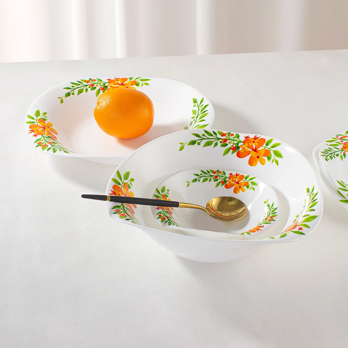 wholesale 10inch dinner serving plate heat resistant white opal glass dinner plate with customized flower decal for home dining