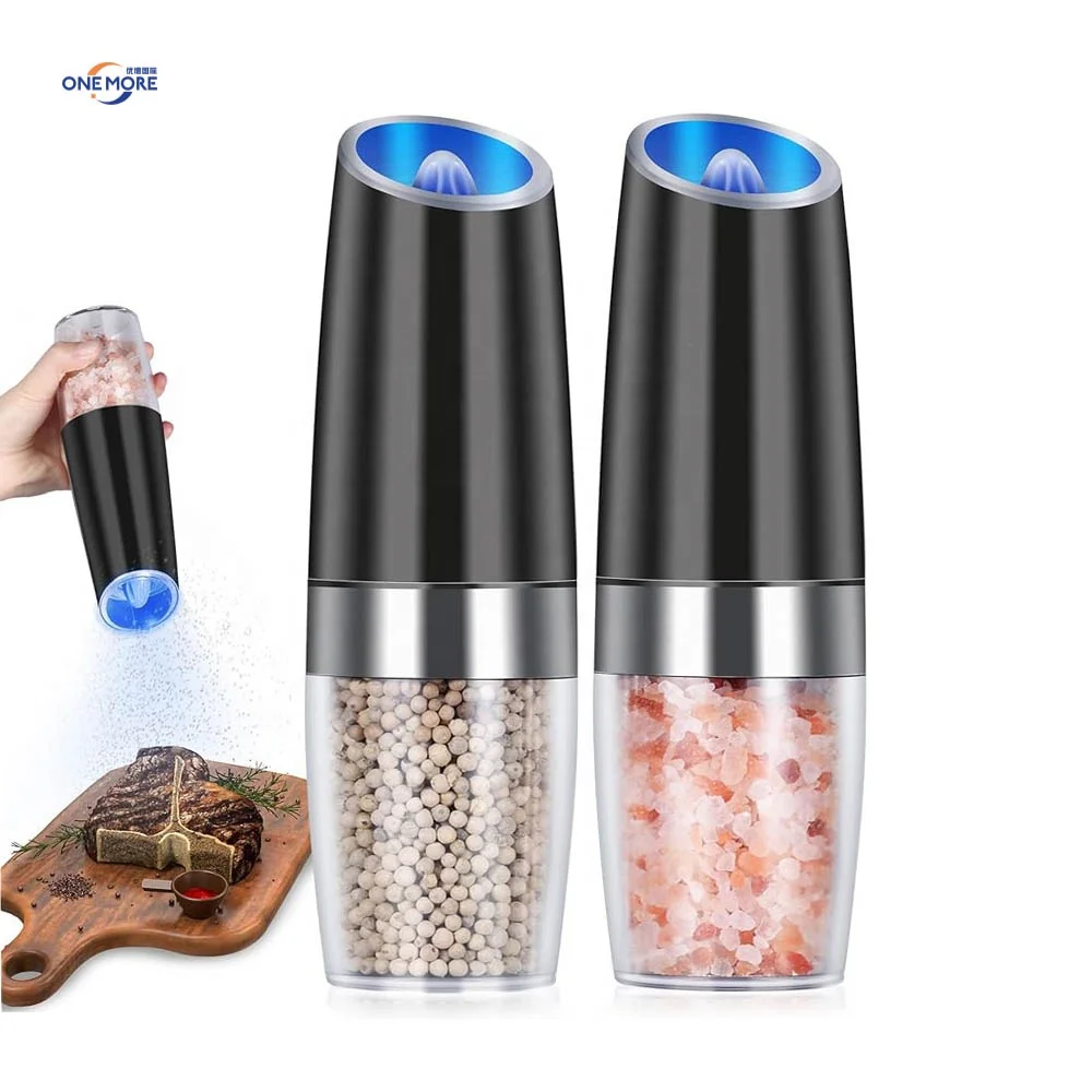 High Quality Electric Gravity Salt And Pepper Mill Electrical Spices Grinder Modern Design One Hand Automatic Pepper Mills