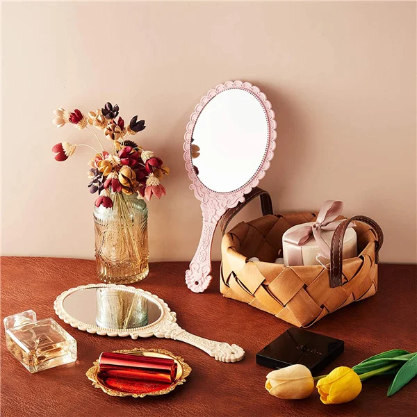Embossed Flower Vintage Handheld Mirror