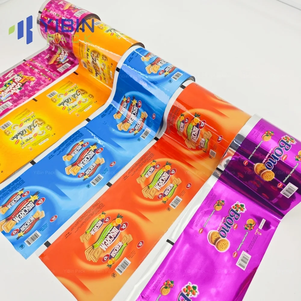 Custom Printing Food Grade Laminated Plastic Foil Packaging Film Roll Snack Cookies Biscuit Packaging Film