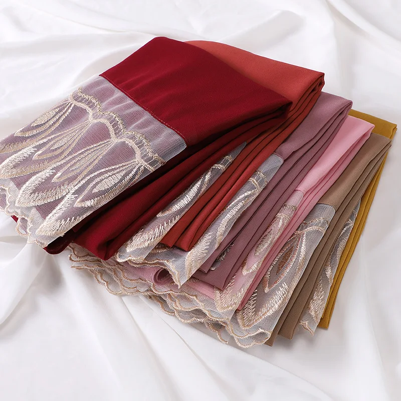 luxury lace chiffon hijab muslim headscarf wrap shawl fashion modern women scarf hijab