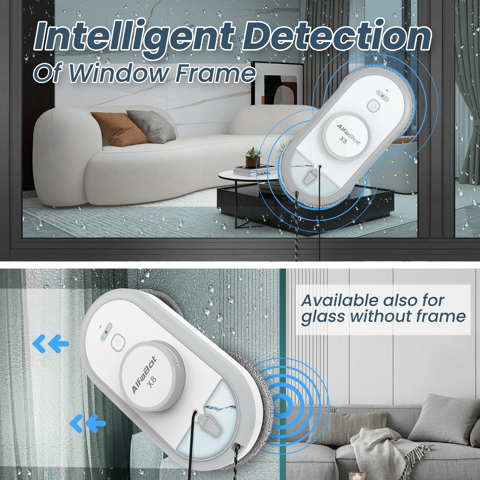 Factory supply robot windows cleaner white auto window cleaning robot app remote CE ROHS FCC cordless 360 spin flat mop