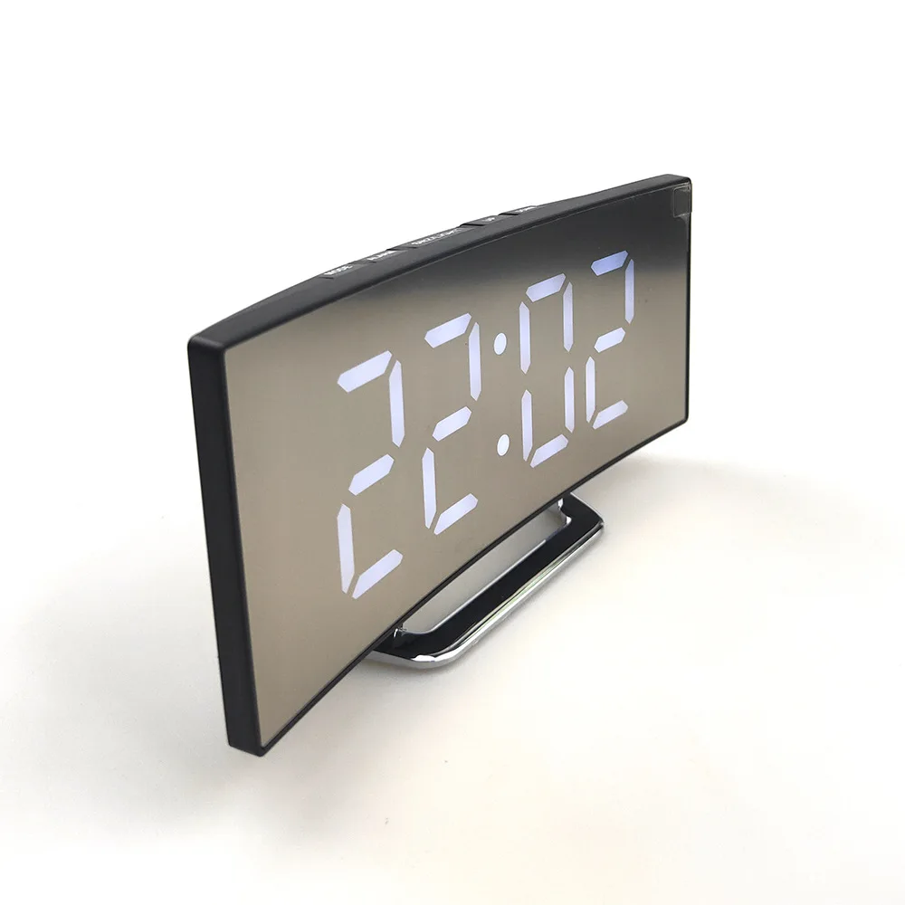 LED curved screen electronic, alarm clock bedside bedroom silent luminous voice charging electronic clock simple/