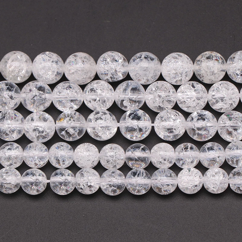 Natural A Grade White Clear Quartz Crystal Crackle Round Beads Jewelry Making 1 Strand