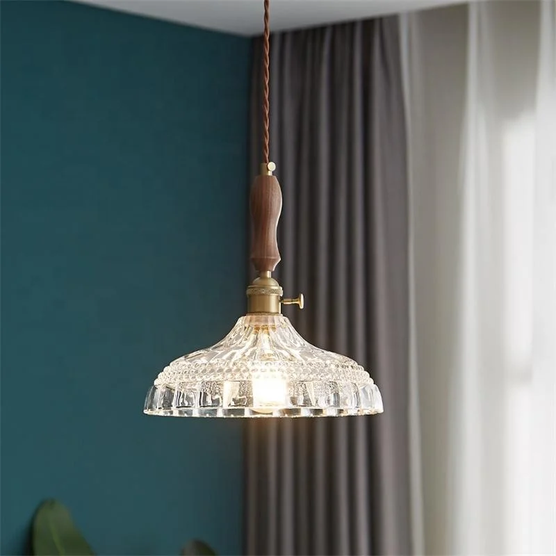 American retro brass bar dining room bedside window study bedroom small glass pendant light