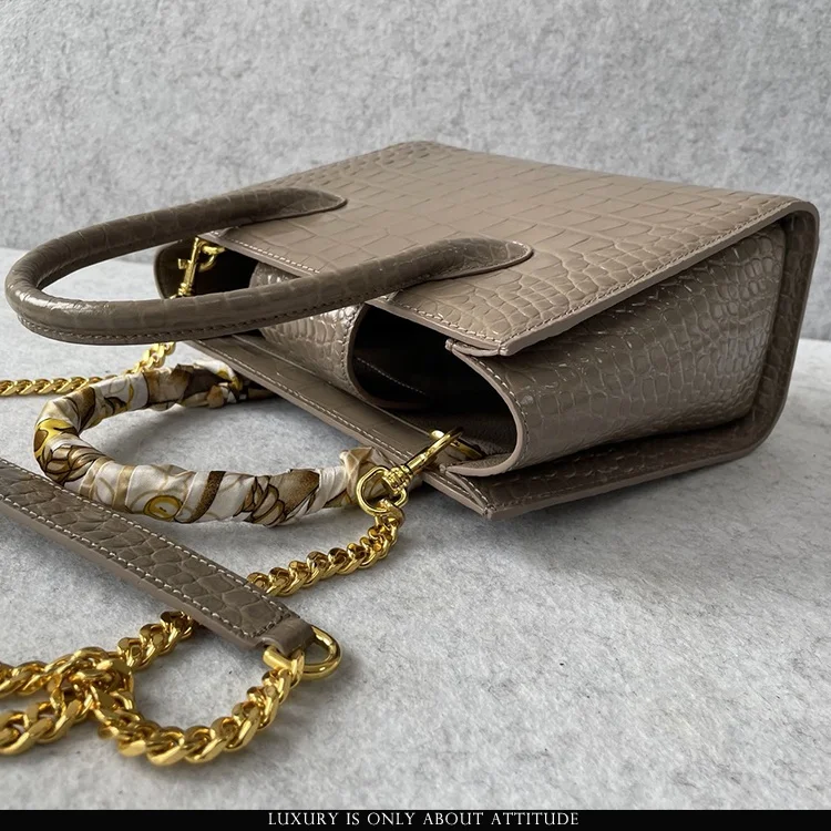 Luxury box doctor style leather bag, designer high quality italian genuine embossed crocodile leather women tote handbag