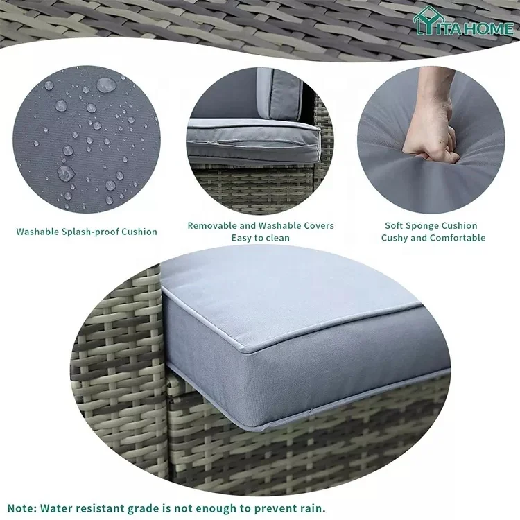 3 PCS Outdoor Furniture Wicker Sectional Sofa Sophisticated Glass Coffee Table Garden Set