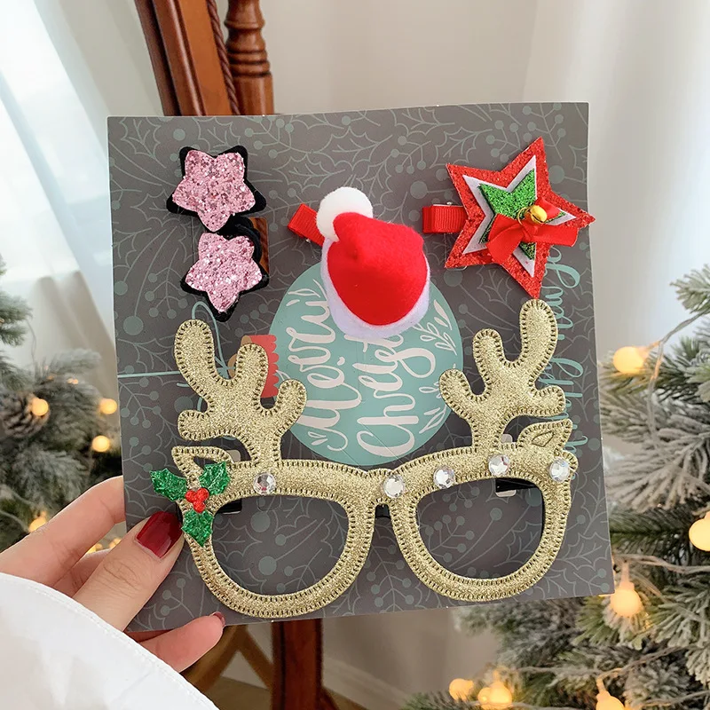 Christmas Small Hairclip Gift Gift Set Headwear Hairpin Glasses Frame Antlers Bracelet Hairpin Head Buckle
