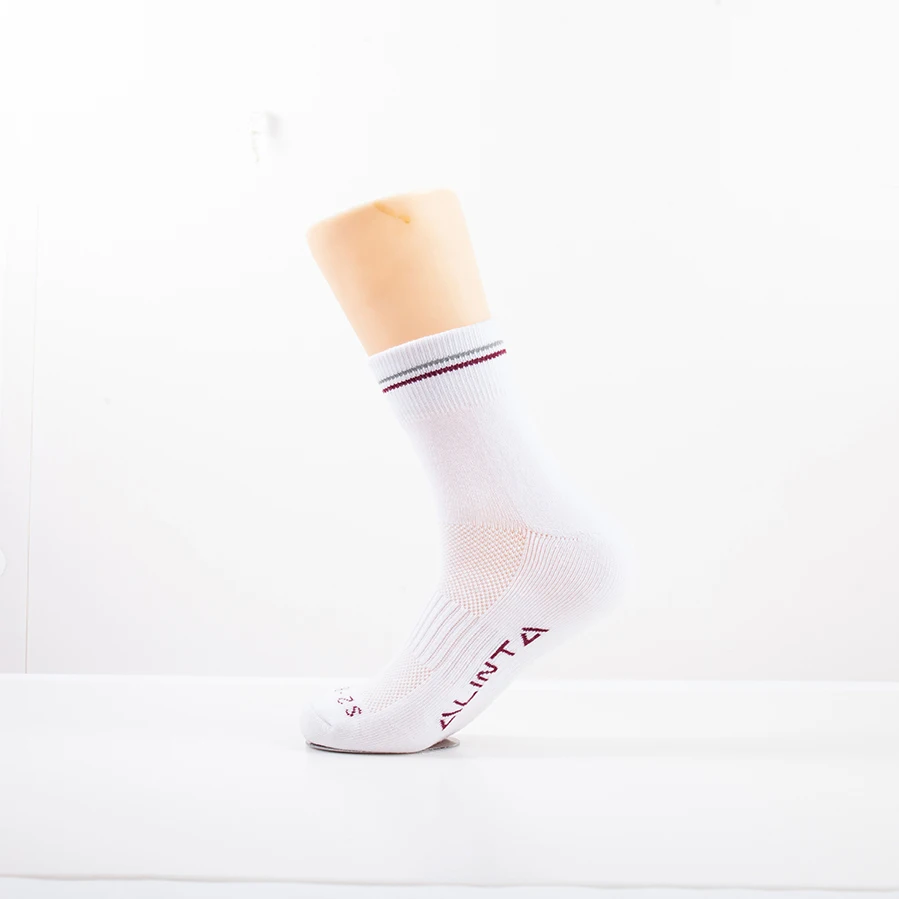 White custom bottom logo athletic workout sock mens breathable cushioned sports socks