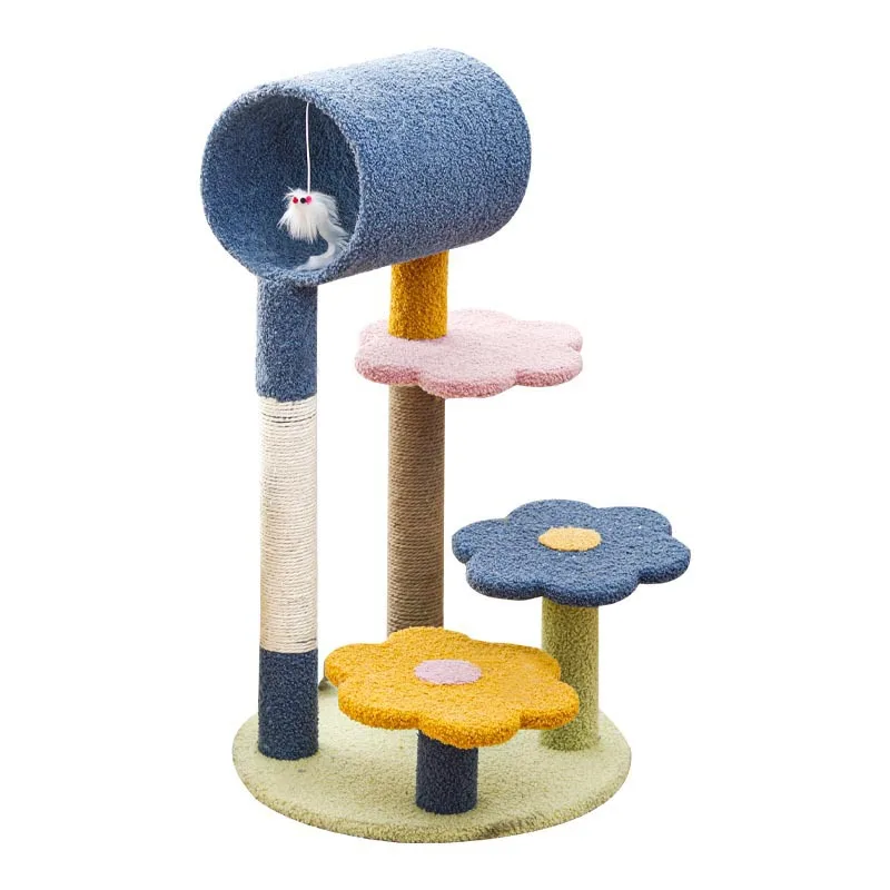 Wholesale Lovely Cat Climbing Frame Tree With Hang Ball Quality Sisal Cat Play House With Scratches Hot  Cat Climbing Tower
