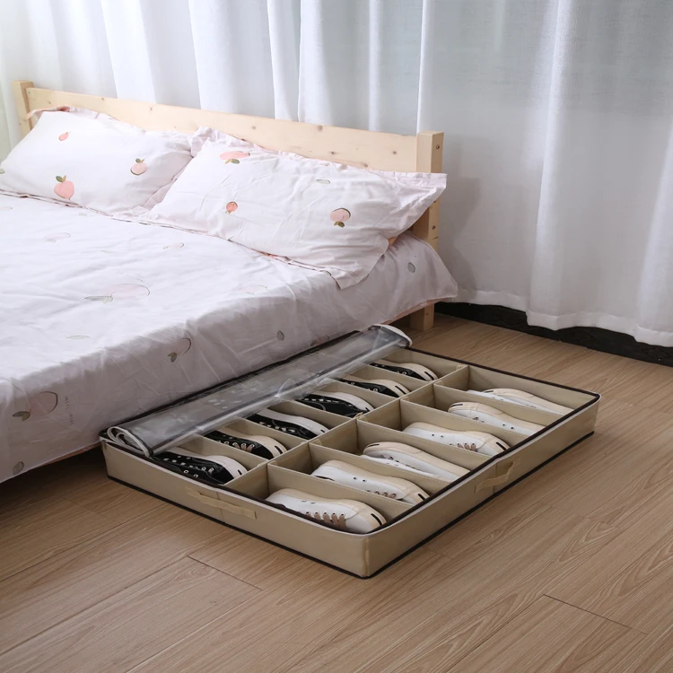 Clothes Blankets Zippered Storage Bag Fits 12 Pairs Each UnderBed Shoe Storage Organizer with Adjustable Dividers