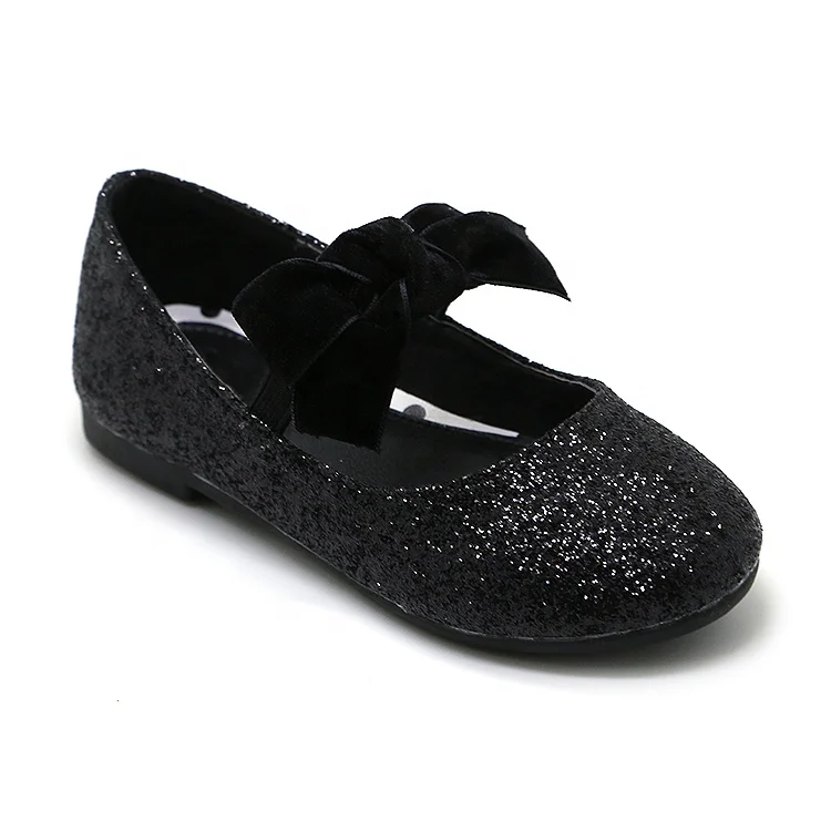 Черные бархатные Блестящие Туфли Мэри Джейн с бантом и металлическим блеском, застежка для легкого и надежного крепления, детская обувь на плоской подошве