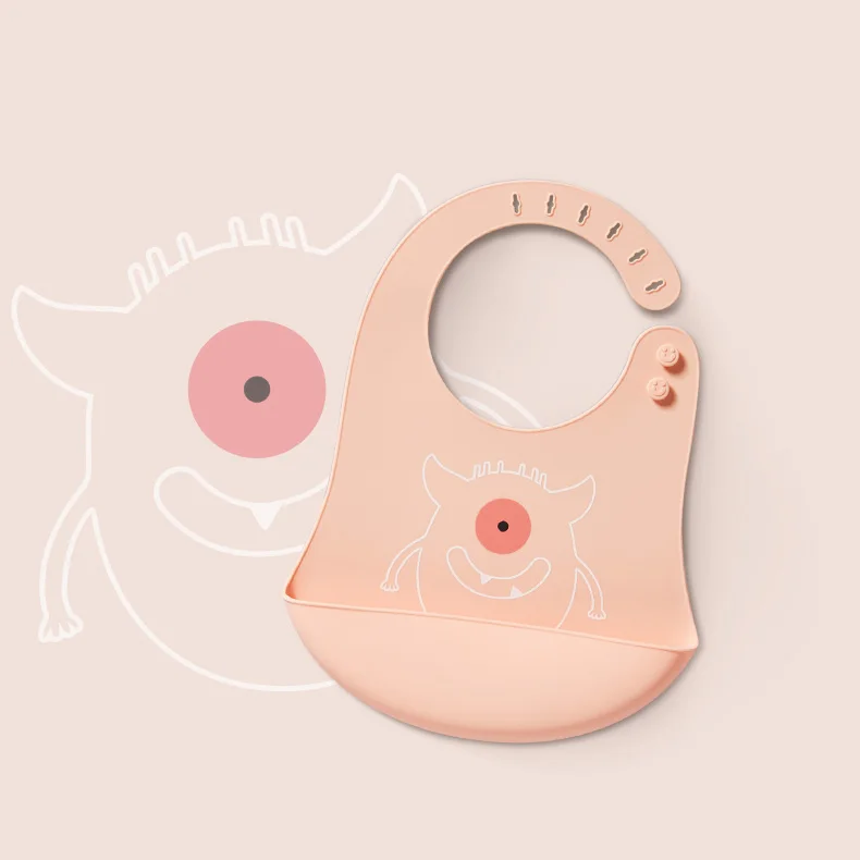 KUB wholesale cute cartoon infant bib with food-catcher soft waterproof food grade silicone baby bibs