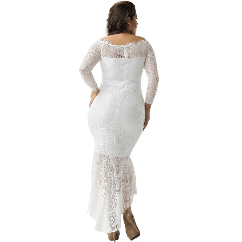 2021 Fashion Plus Size 4XL Elegant Lace Mesh Secret Garden Embroidery Maxi Evening Bridesmaid Wedding Dress