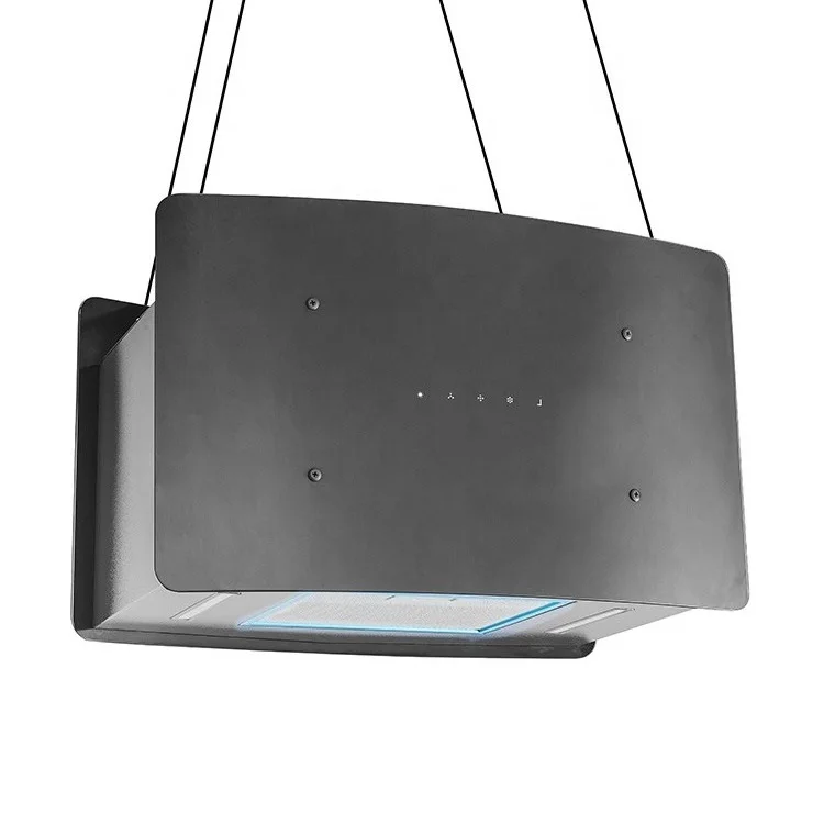 
 Black Glass range hood Island ceiling cooker Hood with Support Line  