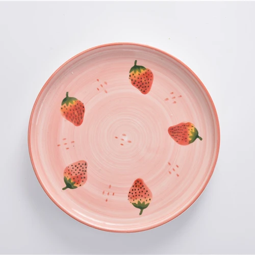 
Hotel Romantic Theme Tableware Steak Plate Pink Ladies Home Strawberry Ceramic Round Dinner Plate 