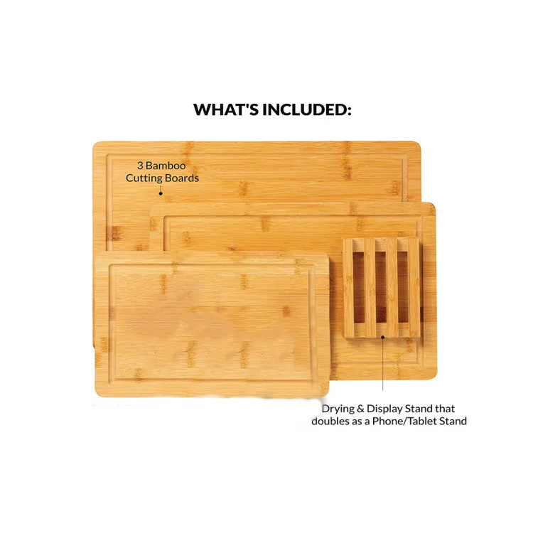 Factory Direct Set Of 3 Eco-friendly Large Bamboo Cutting Board Square Craft Cutting Board