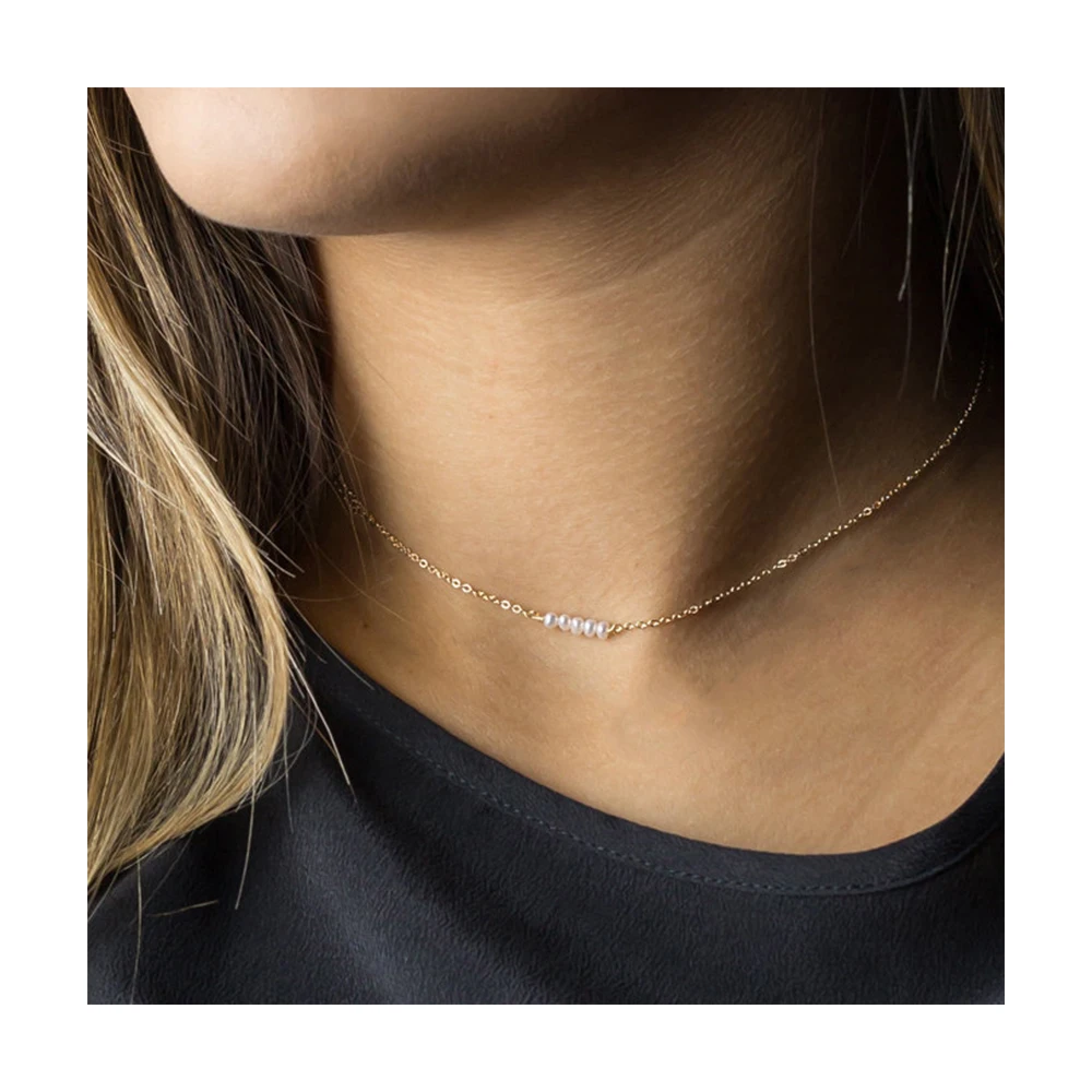 Delicate Natural Gemstone Beads Gold Fill Chain Simple Gift Birthstone Necklace For Women