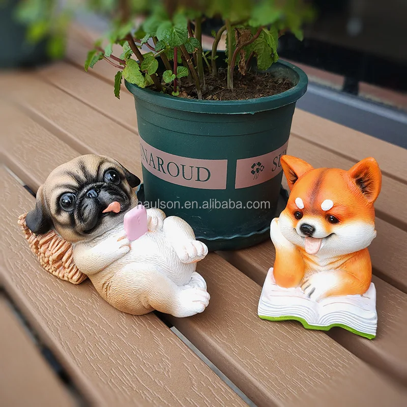Wholesale Custom Resin Statue Cute Dog Playing with Mobile Phone and Reading Book for Home & Garden Decoration Outdoor Use