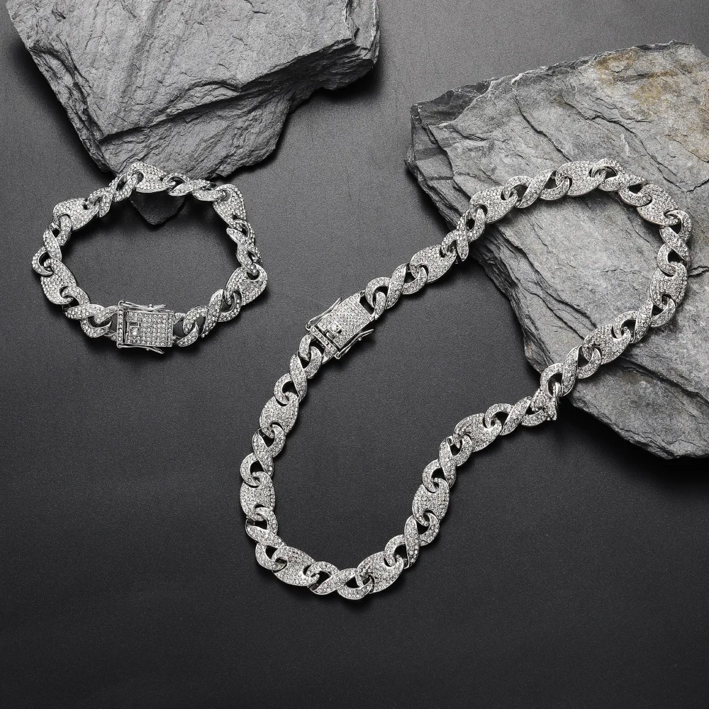 Personality Creative Stitching Cuban Link Chain Buckle Pig Nose Exaggerated Silver Chain Necklaces Trendy Hip Hop Jewelry