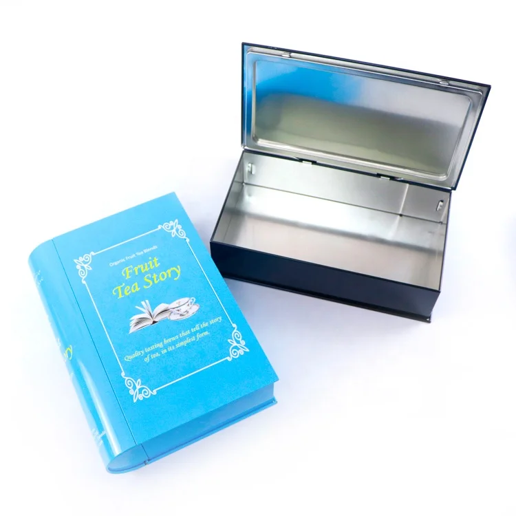 customized decorative food grade book shape metal packaging chinese tea tin
