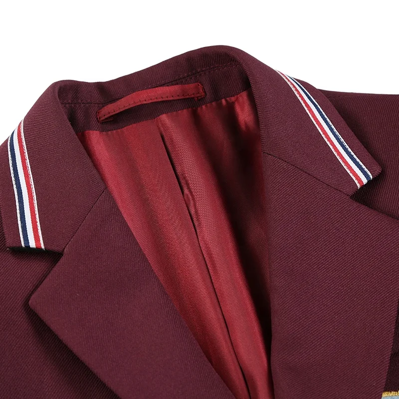 Костюм для мальчиков винного цвета однотонная Студенческая Униформа тканевая Металлическая пуговица с вырезом на лацкане Детская одежда Детский костюм комплекты одежды для мальчиков