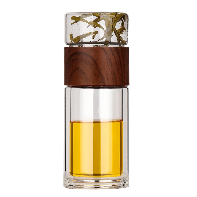 
Hot Sale Double Wall Thermos Glass Tea Bottle with Stainless Steel Infuser Drink Water Bottle 