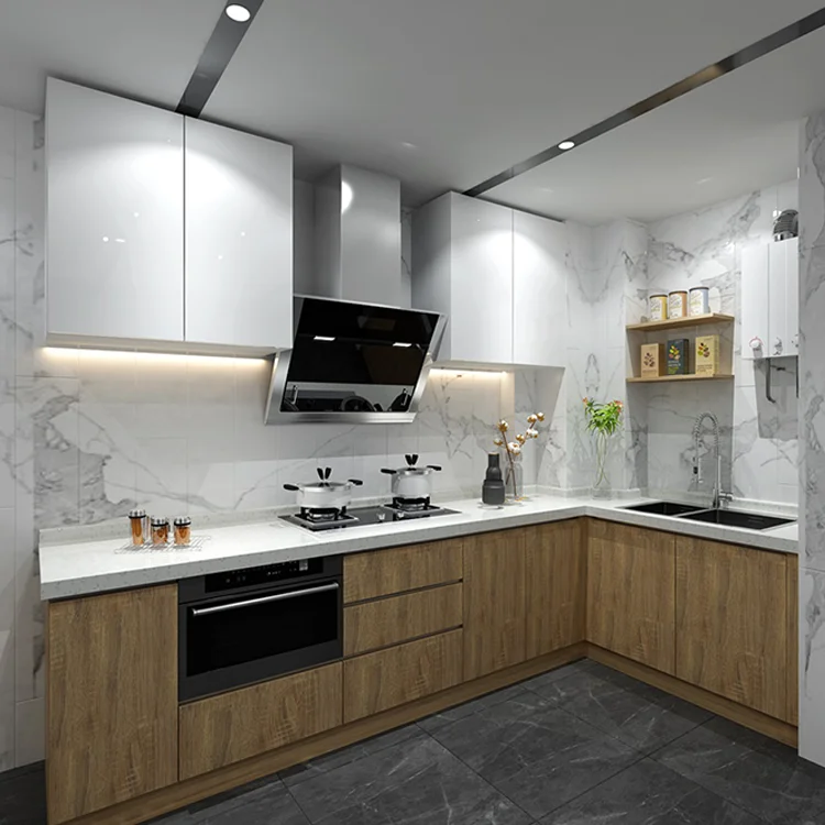 
Good Price Apartment Hotel Project Use Modular Modern Wooden Melamine Laminate MDF Kitchen Cabinets 
