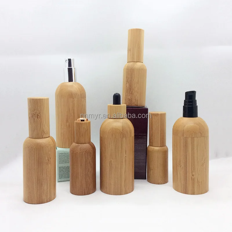 Portable Mini Aluminum Perfume Sub Packaging Spray Portable Cosmetics Liquid Container with Bamboo Bag Refillable Glass Bottles