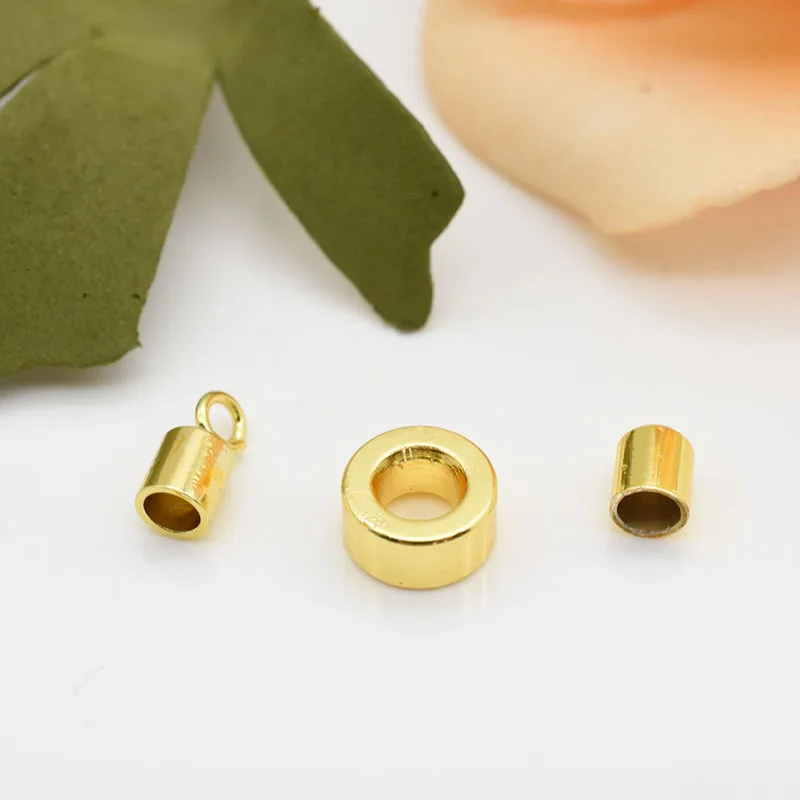 Brass Gold Slider Beads Spacer Beads For DIY Jewelry Making 3mm Hole End Caps For Milan Cord Bracelet