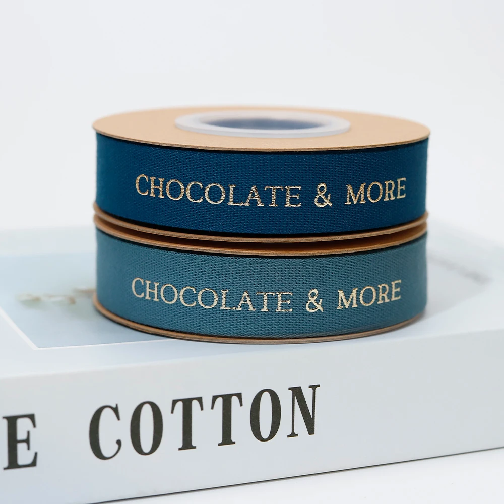 Custom logo gift packaging custom brand ribbon 1 inch cotton hot stamping printed ribbons for cake flower warping