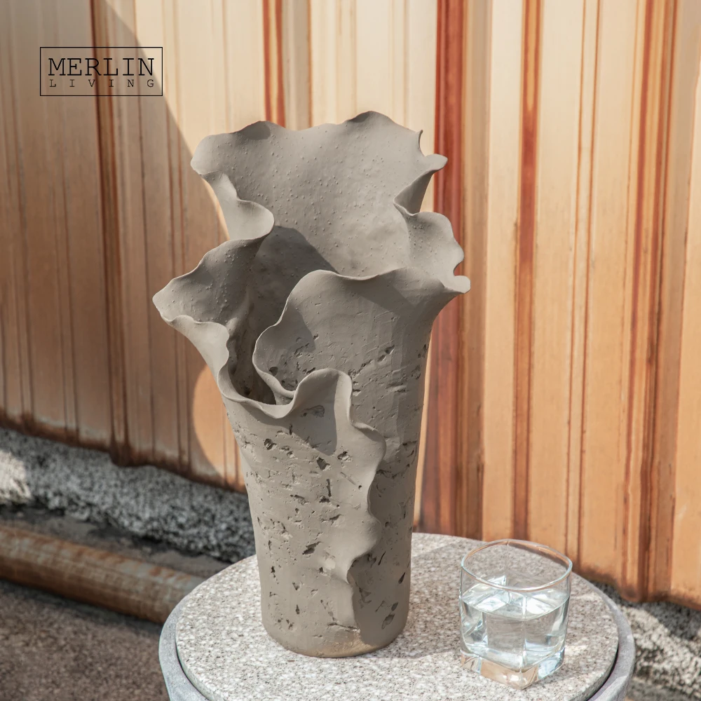 Merlin Living Handmade Artstone Vintage Big Vase For Home Decor Color Vase Rustic ceramic porcelain vases Ceramic Factory Custom