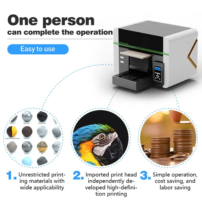 UV Printer A3 XP600 Flat glass Bottle Plastic logo card badge Visual positioning primary color printing press