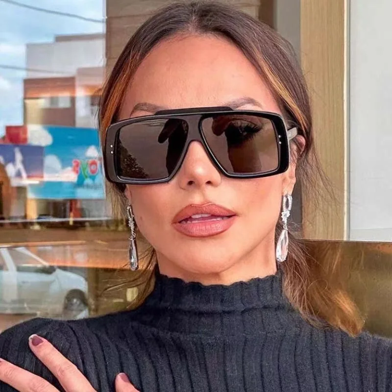 UNOC Luxury Over Size Female Shades Sunglasses Womens PC Big Frame Sun Glasses Popular Leopard Square Sunglasses UV400