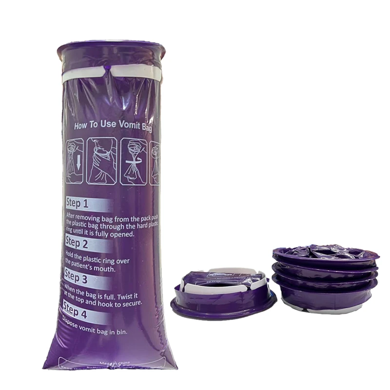Custom Portable Disposable Emesis Barf Bag Air Sickness Outdoor Travel Airline Emergency Plastic Vomit Bag