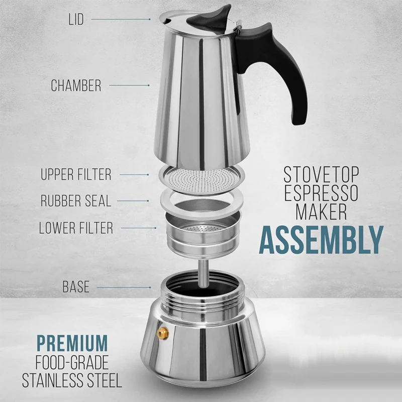 Customized Stainless Steel Double Valve Stovetop Espresso Italian Coffee Maker Moka Pot