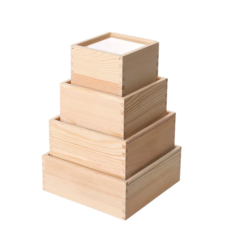 Custom Logo Cheap Wooden Box Hinge Lid Solid Pine Wood Keepsake Gift Boxes Wood Storage Box