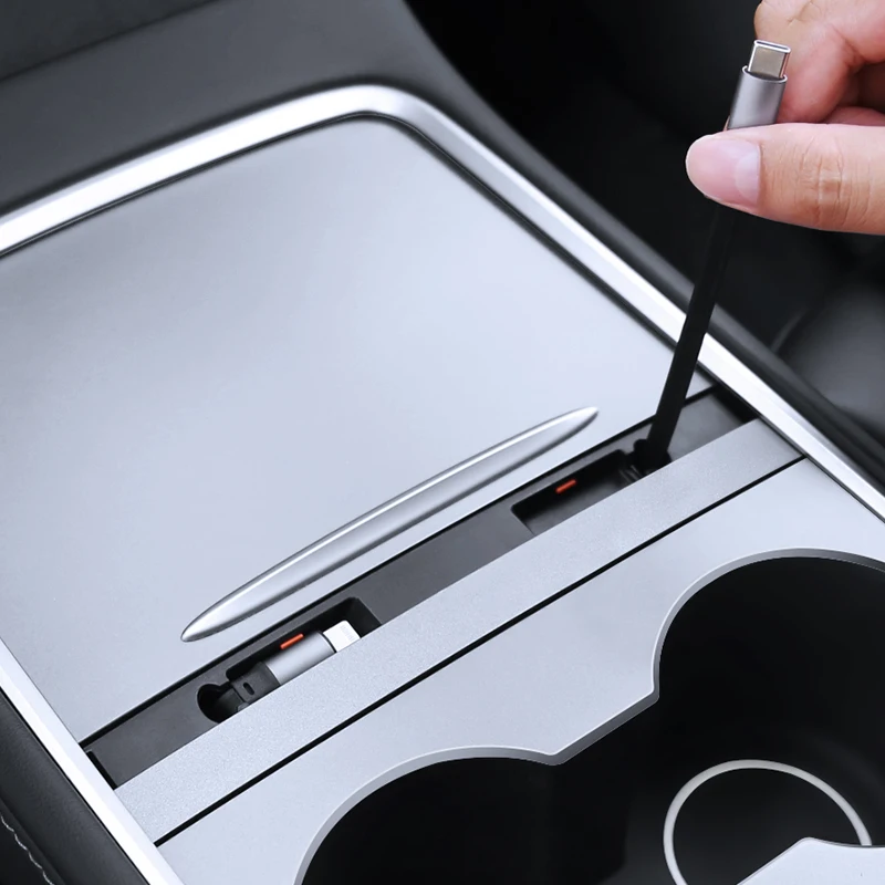 For Tesla model 3 Y Sliding cover extension line docking station car charger car Modified decorative accessories