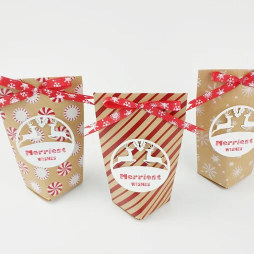 New Christmas Eve kraft paper gift candy packing box small paper bag