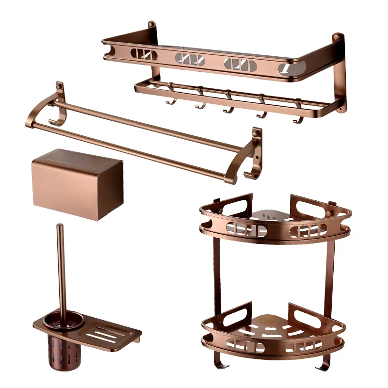 Towel Holders Bathroom Towel Rack Toilet Brush Tissue Box Set Heavy Duty Wall Mounted Rose Gold 5 Piece Bathroom Hardware Set