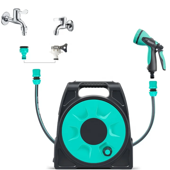 25m Durable Hose Reel Cart Set Garden Watering Equipment with Water Sprayer Gun for Yard Lawn