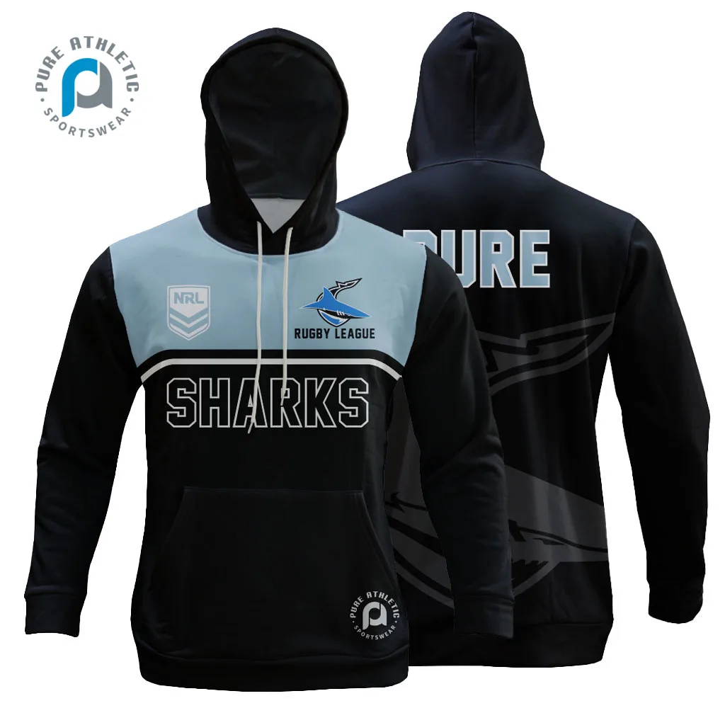 PURE NRLL rugby team hoodies custom sublimation youth mens pullover hoodie kits au off-filed rugby league sharks hoodies